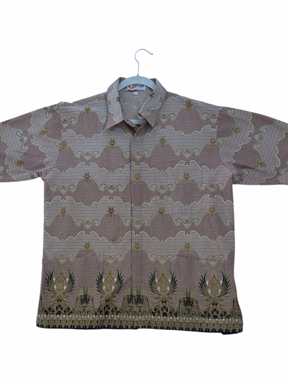 Sunan Batik Brown Fabric with mauve & Gold Floral Accents resort wear